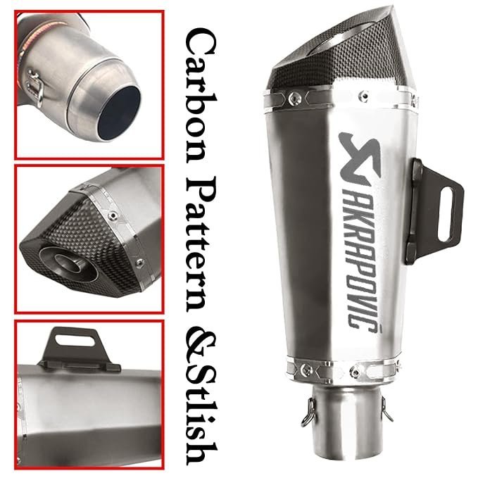 Akrapovic Style Universal Slip On Exhaust Silencer 36-51mm Muffler Pipe for All Motorcycle (Silver Carbon) - Image 3