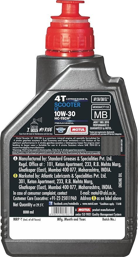Motul Scooter LE 10W30 Engine Oil (800 ml) - Image 2