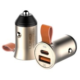 LDNIO C509Q 30W Car Charger – Quick Charge QC 4+, PD 3.0, Zinc Alloy, USB-C with USB to iOS Cable