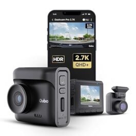 Qubo Car Dashcam Pro 2.7K | Dual Channel | NightPulse Vision | 5MP QHD+ Front (140°), 2MP FHD Rear | G-Sensor | 2″ LCD | Built-in GPS | Up to 1TB Storage | Hero Group |
