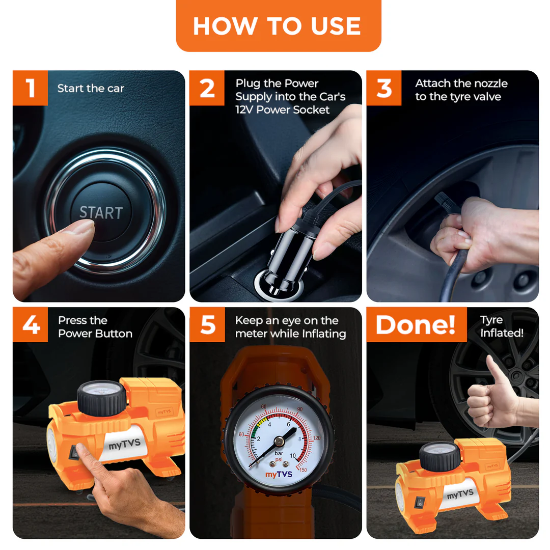 MyTVS TI-9 Air Thunder | Analog Heavy Duty Tyre Infltor For Car 150 Psi - Image 9