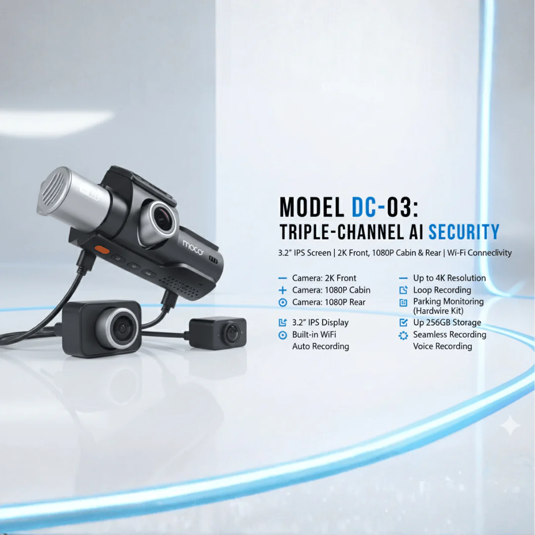 MOCO DC-03 Triple-Camera Dashcam 4K (2K+1K+1K) Wifi With Mobile App Control - Image 13
